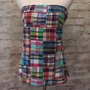 J. Crew Sleeveless/Strapless Madras Plaid Shirt